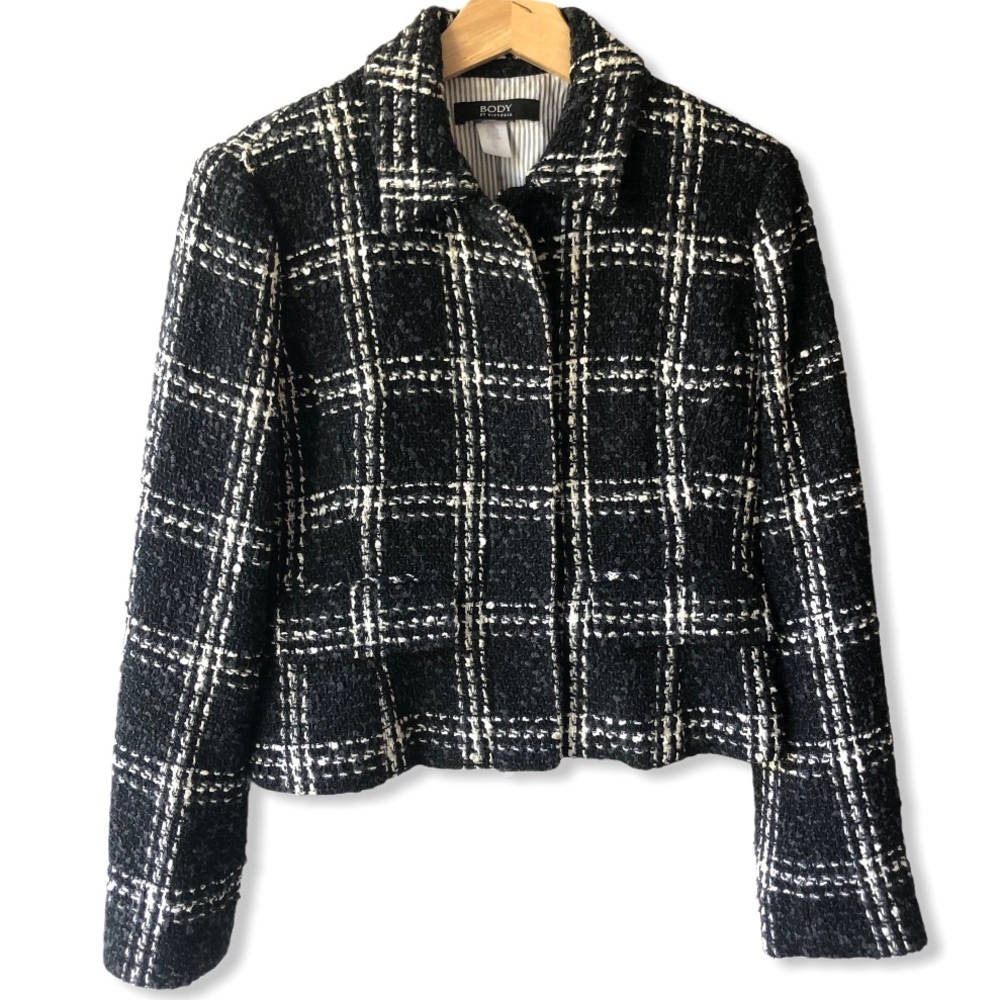 Y2K Body By Victoria Wool Black Check Jacket Sz 10 Clueless Vibes Vintage